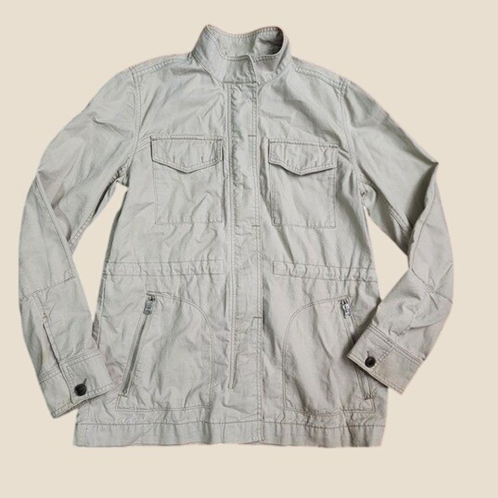 Gap Womens Utility Jacket Khaki Zip Pockets Small Casual Lightweight Neutral
